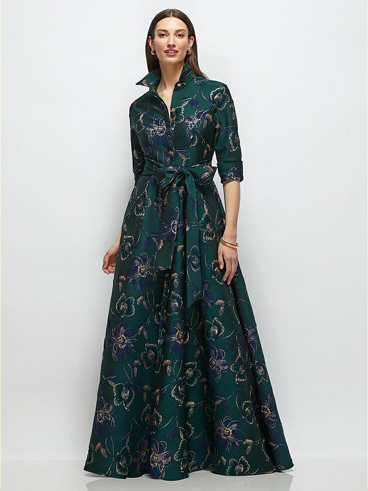 Bow One-shoulder Full A-line Oscar Metallic Floral Jacquard