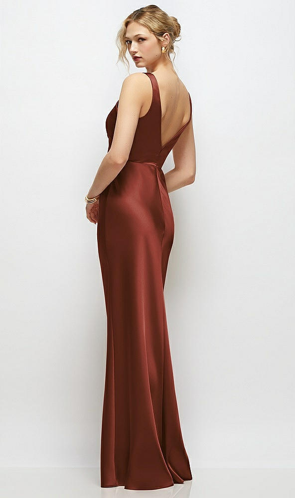 Back View - Auburn Moon Sleeveless V-Neck Stretch Satin Bias Slip Maxi Dress