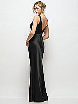 Rear View Thumbnail - Black Sleeveless V-Neck Stretch Satin Bias Slip Maxi Dress