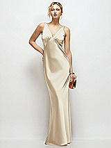 Front View Thumbnail - Champagne Sleeveless V-Neck Stretch Satin Bias Slip Maxi Dress