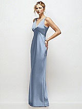 Side View Thumbnail - Cloudy Sleeveless V-Neck Stretch Satin Bias Slip Maxi Dress