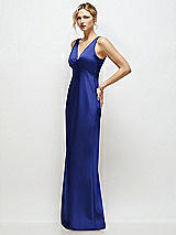 Side View Thumbnail - Cobalt Blue Sleeveless V-Neck Stretch Satin Bias Slip Maxi Dress