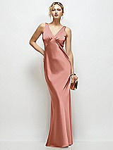 Front View Thumbnail - Desert Rose Sleeveless V-Neck Stretch Satin Bias Slip Maxi Dress