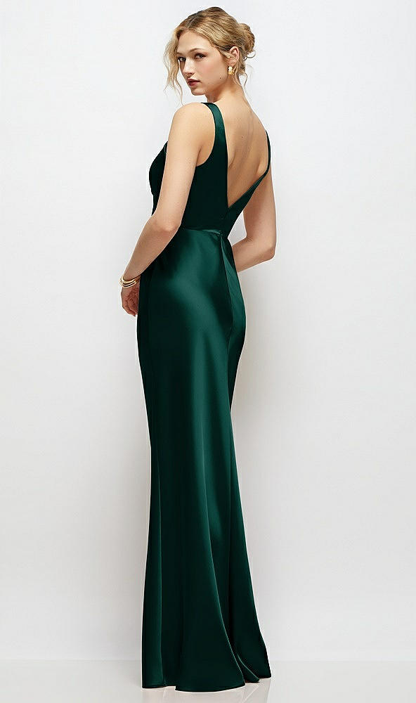 Back View - Evergreen Sleeveless V-Neck Stretch Satin Bias Slip Maxi Dress