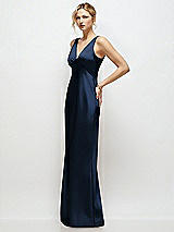 Side View Thumbnail - Midnight Navy Sleeveless V-Neck Stretch Satin Bias Slip Maxi Dress