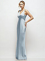 Side View Thumbnail - Mist Sleeveless V-Neck Stretch Satin Bias Slip Maxi Dress