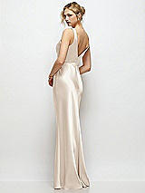 Rear View Thumbnail - Oat Sleeveless V-Neck Stretch Satin Bias Slip Maxi Dress