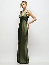 Side View Thumbnail - Olive Green Sleeveless V-Neck Stretch Satin Bias Slip Maxi Dress