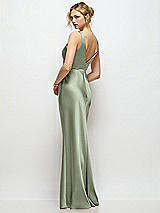 Rear View Thumbnail - Sage Sleeveless V-Neck Stretch Satin Bias Slip Maxi Dress
