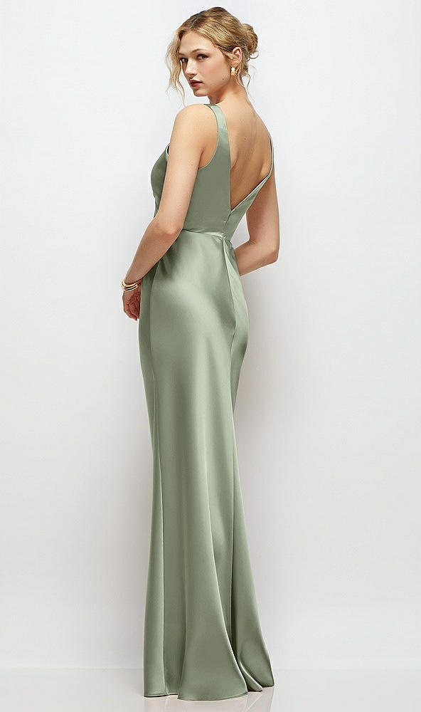 Back View - Sage Sleeveless V-Neck Stretch Satin Bias Slip Maxi Dress