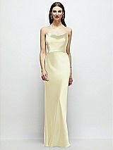 Alt View 1 Thumbnail - Butter Yellow Basque-Neck A-Line Stretch Satin Maxi Dress with Off-the-Shoulder Drape
