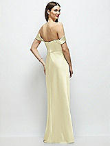 Rear View Thumbnail - Butter Yellow Basque-Neck A-Line Stretch Satin Maxi Dress with Off-the-Shoulder Drape