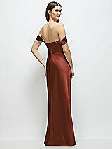Rear View Thumbnail - Auburn Moon Basque-Neck A-Line Stretch Satin Maxi Dress with Off-the-Shoulder Drape