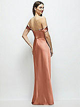 Rear View Thumbnail - Copper Penny Basque-Neck A-Line Stretch Satin Maxi Dress with Off-the-Shoulder Drape