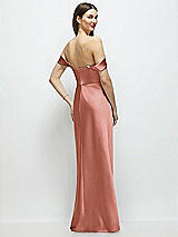 Rear View Thumbnail - Desert Rose Basque-Neck A-Line Stretch Satin Maxi Dress with Off-the-Shoulder Drape