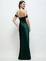 Rear View Thumbnail - Evergreen Basque-Neck A-Line Stretch Satin Maxi Dress with Off-the-Shoulder Drape