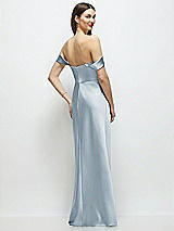 Rear View Thumbnail - Mist Basque-Neck A-Line Stretch Satin Maxi Dress with Off-the-Shoulder Drape