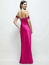 Rear View Thumbnail - Think Pink Basque-Neck A-Line Stretch Satin Maxi Dress with Off-the-Shoulder Drape