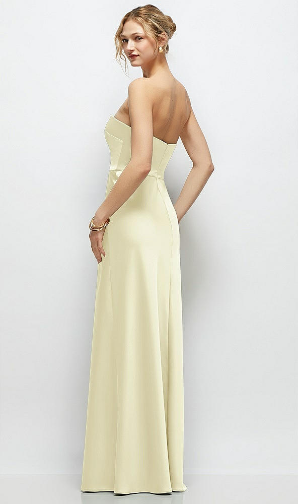 Back View - Butter Yellow Strapless A-Line Stretch Satin Maxi Dress