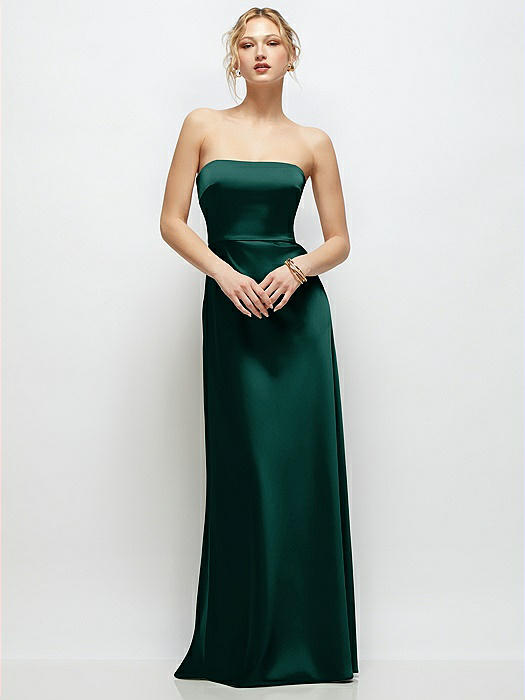 Strapless A-Line Stretch Satin Maxi Dress