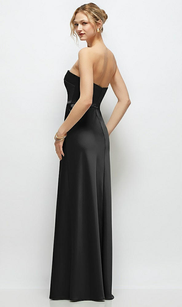 Back View - Black Strapless A-Line Stretch Satin Maxi Dress