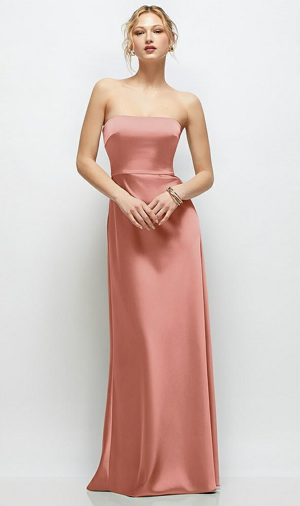 Front View - Desert Rose Strapless A-Line Stretch Satin Maxi Dress