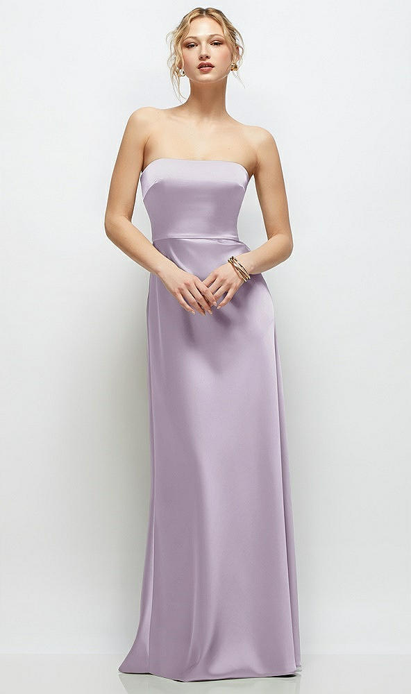 Front View - Lilac Haze Strapless A-Line Stretch Satin Maxi Dress