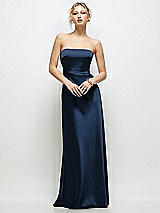 Front View Thumbnail - Midnight Navy Strapless A-Line Stretch Satin Maxi Dress
