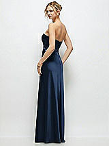 Rear View Thumbnail - Midnight Navy Strapless A-Line Stretch Satin Maxi Dress