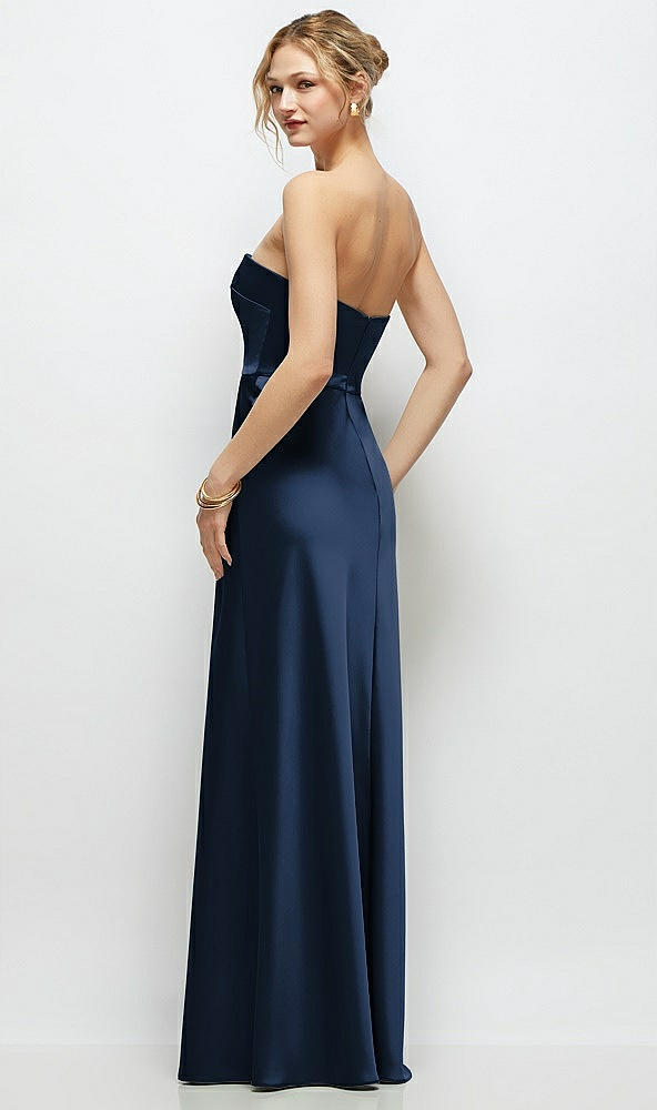 Back View - Midnight Navy Strapless A-Line Stretch Satin Maxi Dress