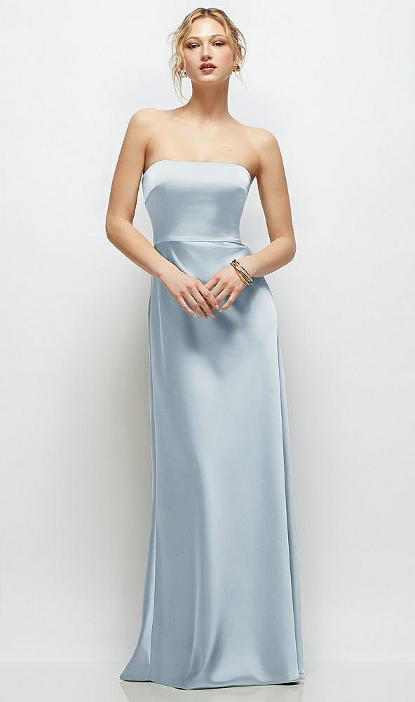 Front View - Mist Strapless A-Line Stretch Satin Maxi Dress