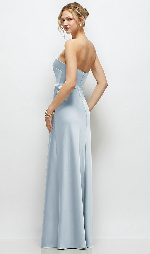 Back View - Mist Strapless A-Line Stretch Satin Maxi Dress