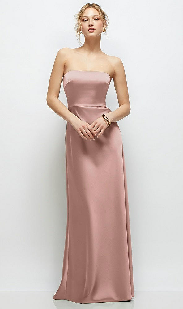 Front View - Neu Nude Strapless A-Line Stretch Satin Maxi Dress