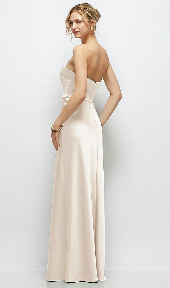 Back View - Oat Strapless A-Line Stretch Satin Maxi Dress