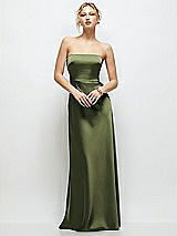 Front View Thumbnail - Olive Green Strapless A-Line Stretch Satin Maxi Dress