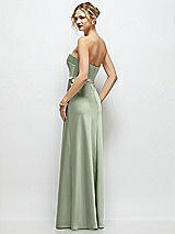 Rear View Thumbnail - Sage Strapless A-Line Stretch Satin Maxi Dress
