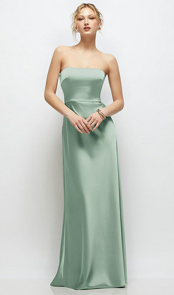 Front View - Seagrass Strapless A-Line Stretch Satin Maxi Dress