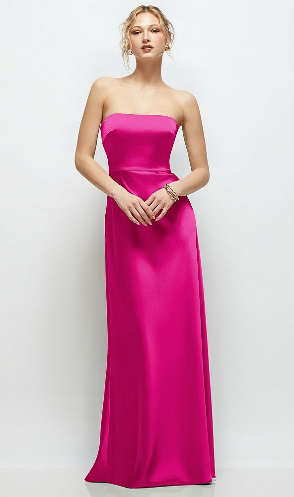 Front View - Think Pink Strapless A-Line Stretch Satin Maxi Dress