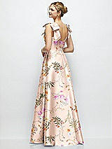Rear View Thumbnail - Butterfly Botanica Pink Sand Deep V-Neck Floral Satin Ball Gown with Shoulder Bows