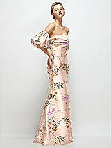 Side View Thumbnail - Butterfly Botanica Pink Sand Off-the-Shoulder Puff Sleeve Floral Satin Maxi Dress with Flared Skirt