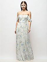 Front View Thumbnail - Bleu Garden Off-the-Shoulder Basque Corset Floral Chiffon Maxi Dress