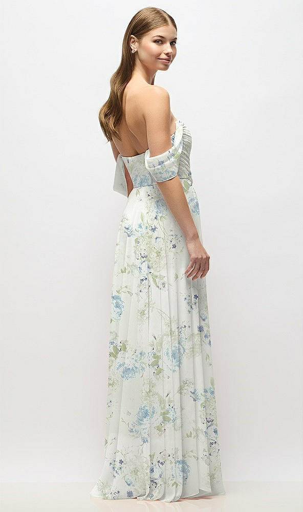 Back View - Bleu Garden Off-the-Shoulder Basque Corset Floral Chiffon Maxi Dress