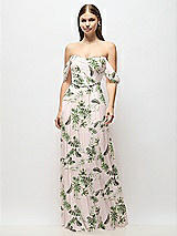 Front View Thumbnail - Palm Beach Print Off-the-Shoulder Basque Corset Floral Chiffon Maxi Dress