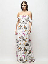 Front View Thumbnail - Butterfly Botanica Ivory Off-the-Shoulder Basque Corset Floral Chiffon Maxi Dress