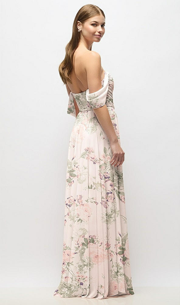 Back View - Blush Garden Off-the-Shoulder Basque Corset Floral Chiffon Maxi Dress