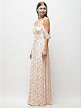 Side View Thumbnail - Coquette Floral Print Off-the-Shoulder Basque Corset Floral Chiffon Maxi Dress