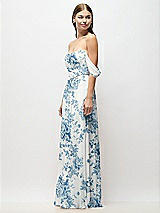 Side View Thumbnail - Cottage Rose Dusk Blue Off-the-Shoulder Basque Corset Floral Chiffon Maxi Dress