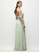 Rear View Thumbnail - Vintage Primrose Sage Off-the-Shoulder Basque Corset Floral Chiffon Maxi Dress