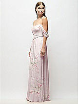 Side View Thumbnail - Watercolor Print Off-the-Shoulder Basque Corset Floral Chiffon Maxi Dress