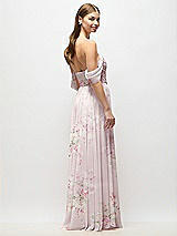 Rear View Thumbnail - Watercolor Print Off-the-Shoulder Basque Corset Floral Chiffon Maxi Dress
